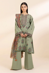 SAPPHIRE - 3PC LAWN EMBROIDERED SHIRT WITH MANAAR PRINTED DUPATTA AND TROUSER - HZG2066
